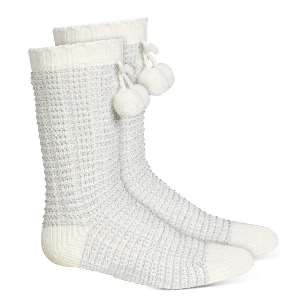Charter Club Womens Size S/M Striped Slipper Socks With Faux Sherpa Lining‎ 1722
